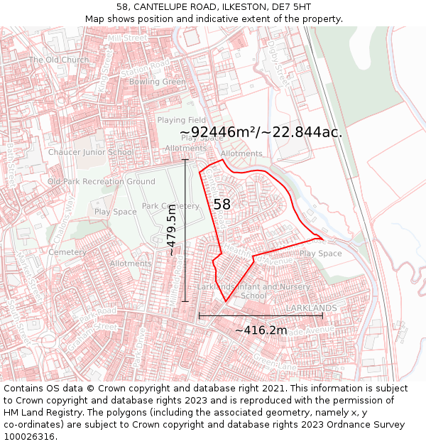 58, CANTELUPE ROAD, ILKESTON, DE7 5HT: Plot and title map