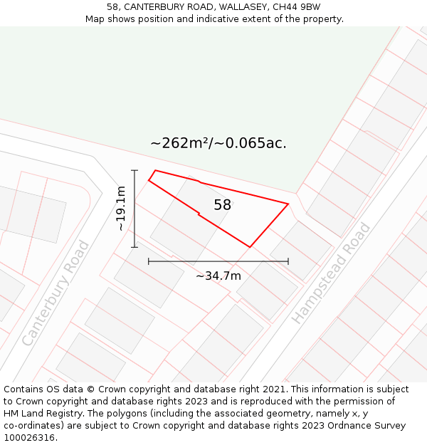 58, CANTERBURY ROAD, WALLASEY, CH44 9BW: Plot and title map