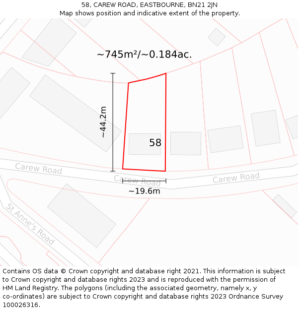 58, CAREW ROAD, EASTBOURNE, BN21 2JN: Plot and title map