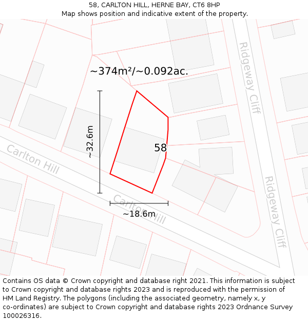 58, CARLTON HILL, HERNE BAY, CT6 8HP: Plot and title map