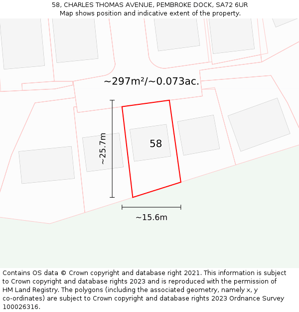 58, CHARLES THOMAS AVENUE, PEMBROKE DOCK, SA72 6UR: Plot and title map