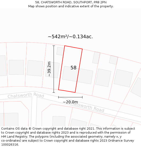 58, CHATSWORTH ROAD, SOUTHPORT, PR8 2PN: Plot and title map