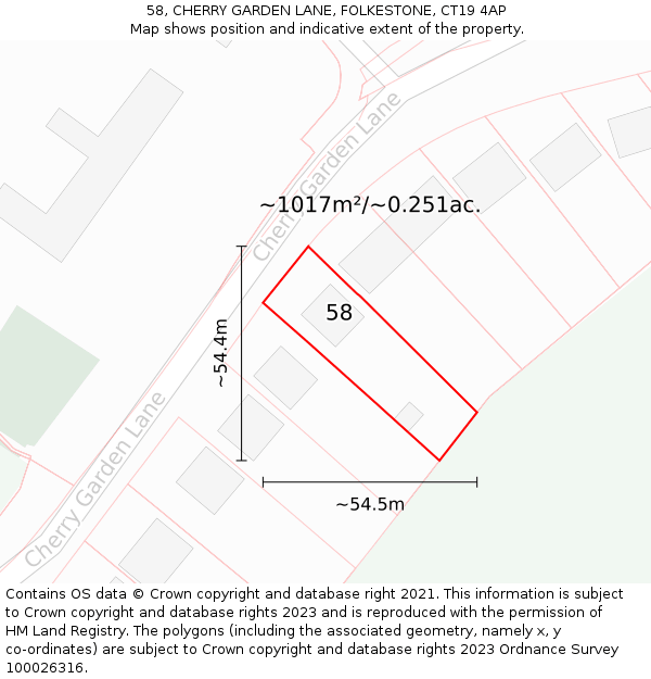 58, CHERRY GARDEN LANE, FOLKESTONE, CT19 4AP: Plot and title map