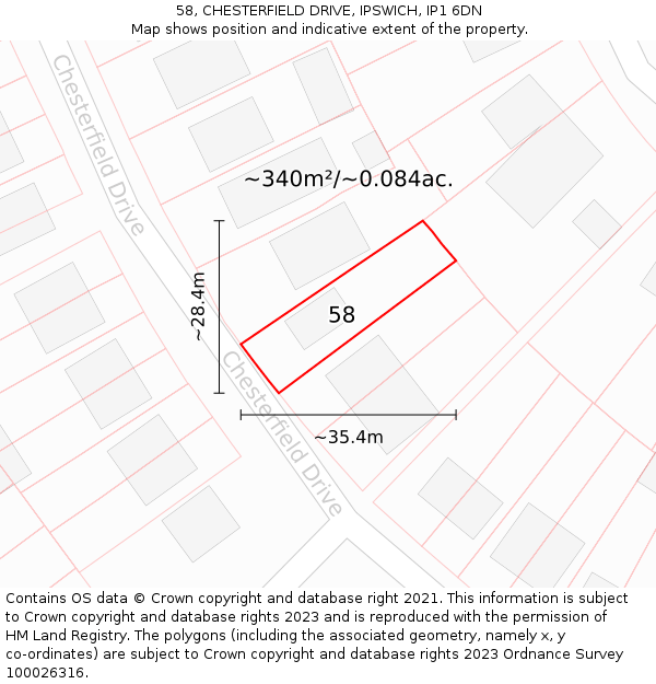 58, CHESTERFIELD DRIVE, IPSWICH, IP1 6DN: Plot and title map