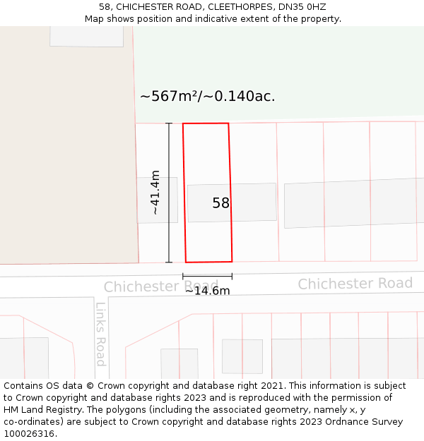 58, CHICHESTER ROAD, CLEETHORPES, DN35 0HZ: Plot and title map