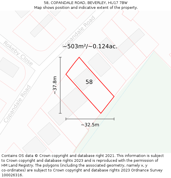 58, COPANDALE ROAD, BEVERLEY, HU17 7BW: Plot and title map