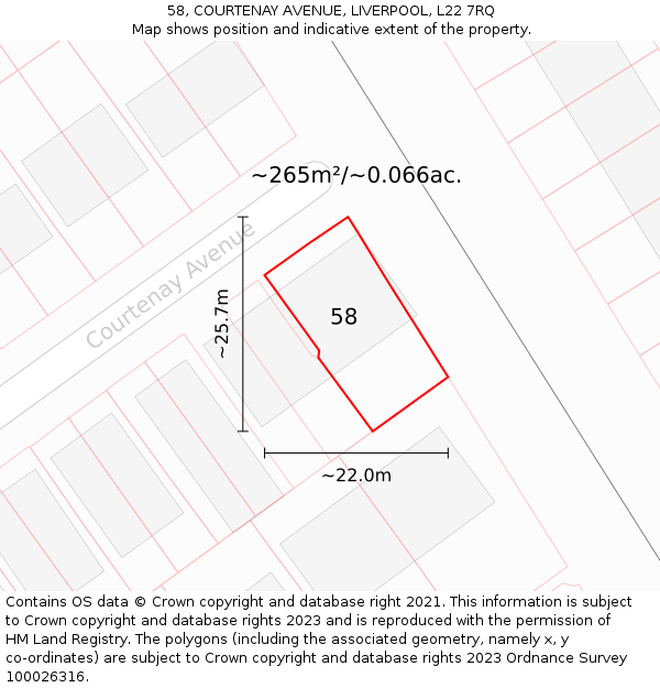 58, COURTENAY AVENUE, LIVERPOOL, L22 7RQ: Plot and title map