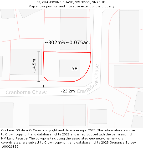 58, CRANBORNE CHASE, SWINDON, SN25 1FH: Plot and title map