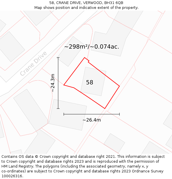 58, CRANE DRIVE, VERWOOD, BH31 6QB: Plot and title map