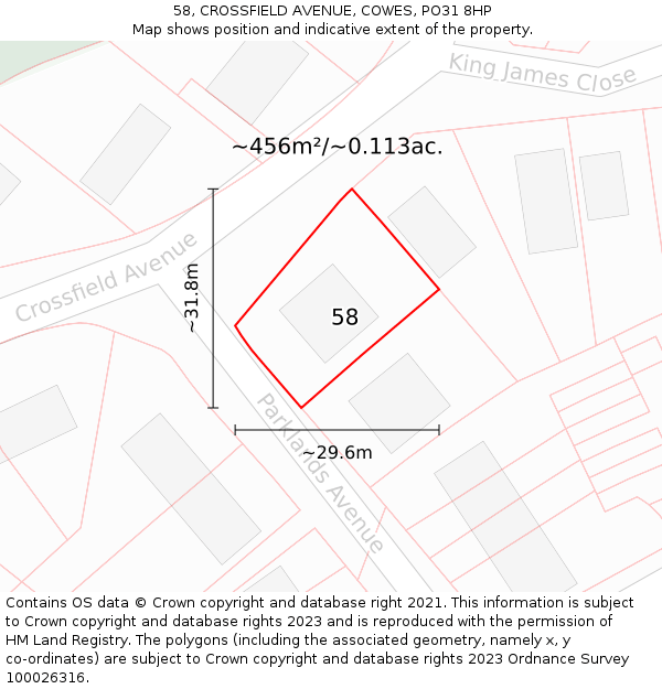 58, CROSSFIELD AVENUE, COWES, PO31 8HP: Plot and title map