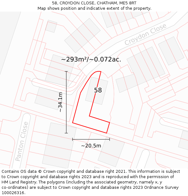 58, CROYDON CLOSE, CHATHAM, ME5 8RT: Plot and title map