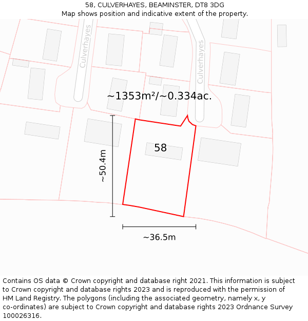 58, CULVERHAYES, BEAMINSTER, DT8 3DG: Plot and title map