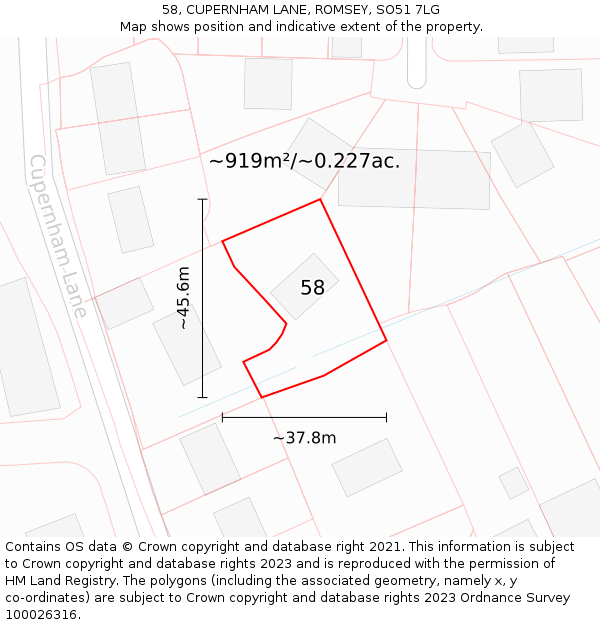 58, CUPERNHAM LANE, ROMSEY, SO51 7LG: Plot and title map