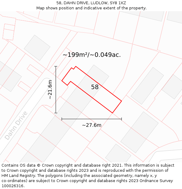 58, DAHN DRIVE, LUDLOW, SY8 1XZ: Plot and title map