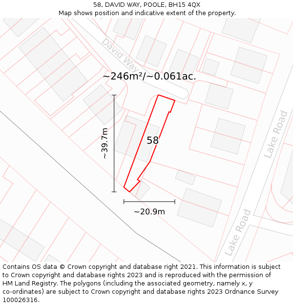 58, DAVID WAY, POOLE, BH15 4QX: Plot and title map