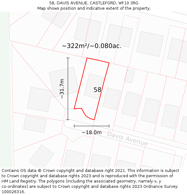 58, DAVIS AVENUE, CASTLEFORD, WF10 3RG: Plot and title map