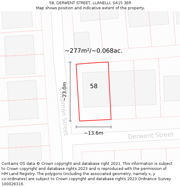58, DERWENT STREET, LLANELLI, SA15 3ER: Plot and title map
