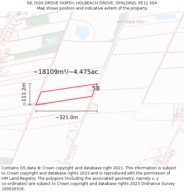 58, DOG DROVE NORTH, HOLBEACH DROVE, SPALDING, PE12 0SA: Plot and title map