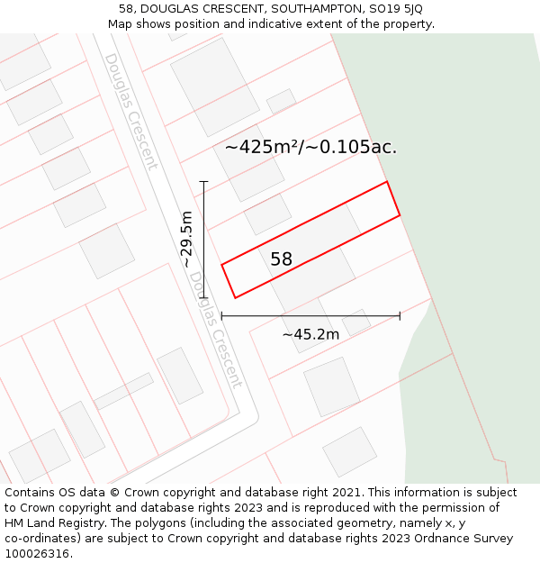 58, DOUGLAS CRESCENT, SOUTHAMPTON, SO19 5JQ: Plot and title map