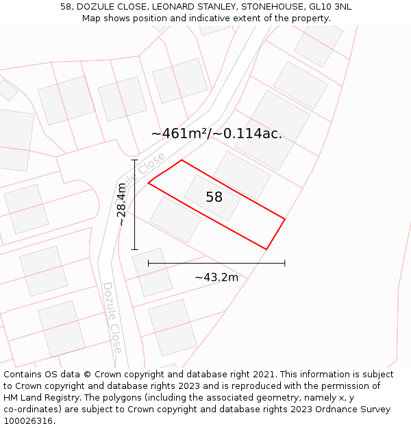 58, DOZULE CLOSE, LEONARD STANLEY, STONEHOUSE, GL10 3NL: Plot and title map