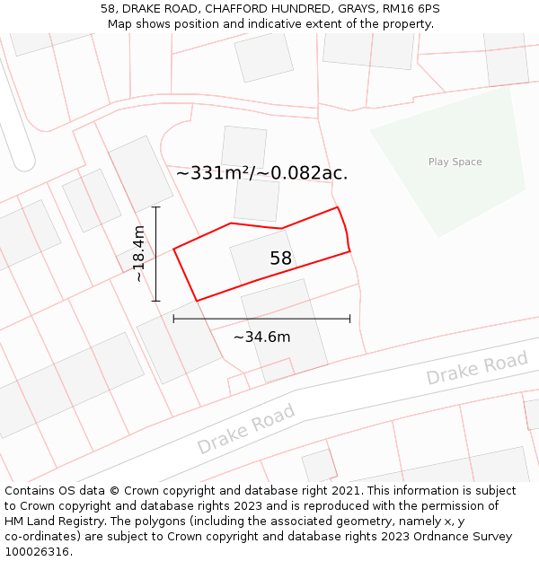 58, DRAKE ROAD, CHAFFORD HUNDRED, GRAYS, RM16 6PS: Plot and title map