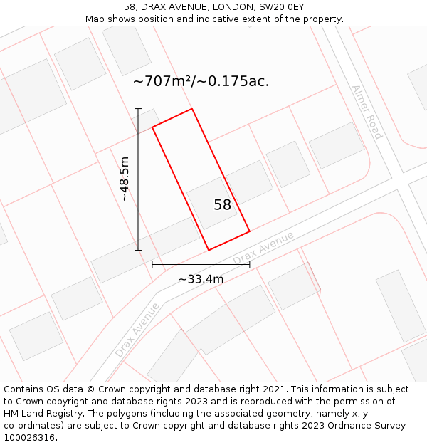 58, DRAX AVENUE, LONDON, SW20 0EY: Plot and title map