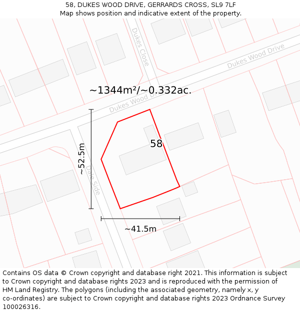 58, DUKES WOOD DRIVE, GERRARDS CROSS, SL9 7LF: Plot and title map