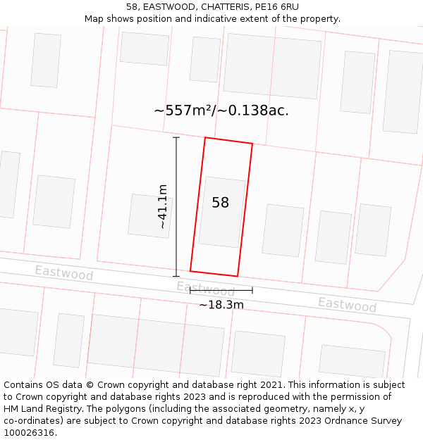 58, EASTWOOD, CHATTERIS, PE16 6RU: Plot and title map