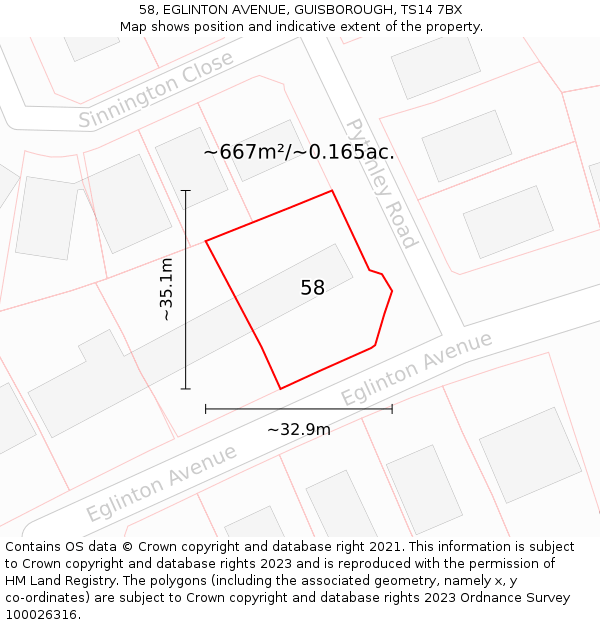 58, EGLINTON AVENUE, GUISBOROUGH, TS14 7BX: Plot and title map