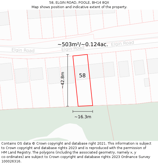 58, ELGIN ROAD, POOLE, BH14 8QX: Plot and title map