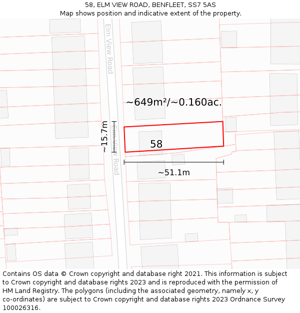 58, ELM VIEW ROAD, BENFLEET, SS7 5AS: Plot and title map