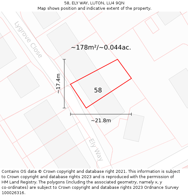 58, ELY WAY, LUTON, LU4 9QN: Plot and title map