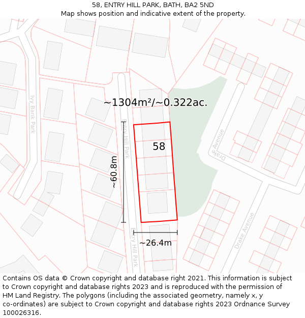 58, ENTRY HILL PARK, BATH, BA2 5ND: Plot and title map
