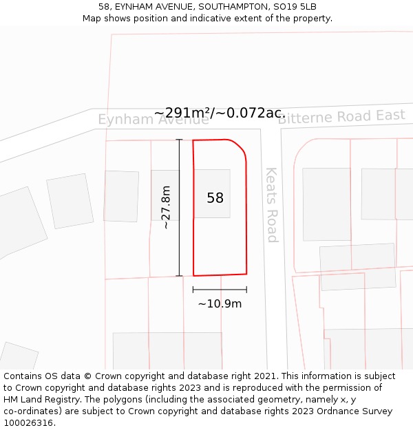 58, EYNHAM AVENUE, SOUTHAMPTON, SO19 5LB: Plot and title map