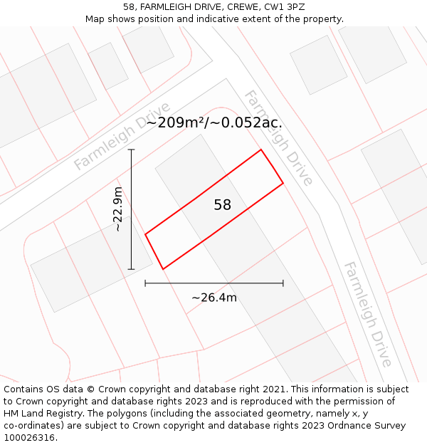 58, FARMLEIGH DRIVE, CREWE, CW1 3PZ: Plot and title map