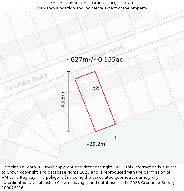 58, FARNHAM ROAD, GUILDFORD, GU2 4PE: Plot and title map