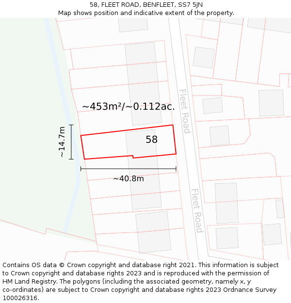 58, FLEET ROAD, BENFLEET, SS7 5JN: Plot and title map