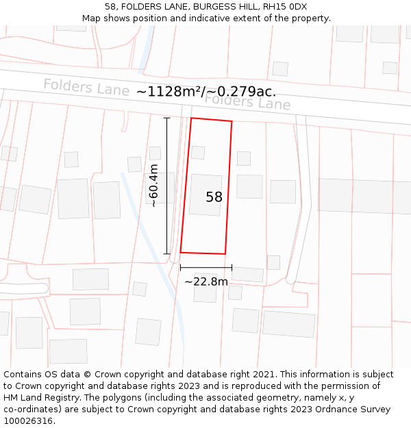 58, FOLDERS LANE, BURGESS HILL, RH15 0DX: Plot and title map