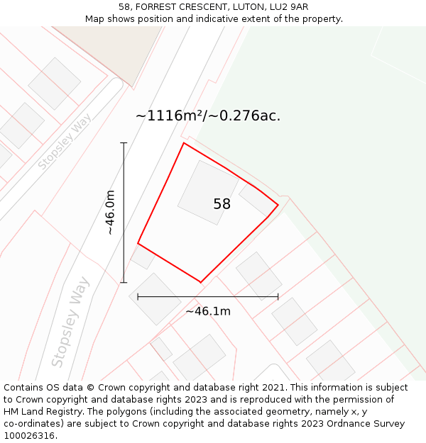 58, FORREST CRESCENT, LUTON, LU2 9AR: Plot and title map