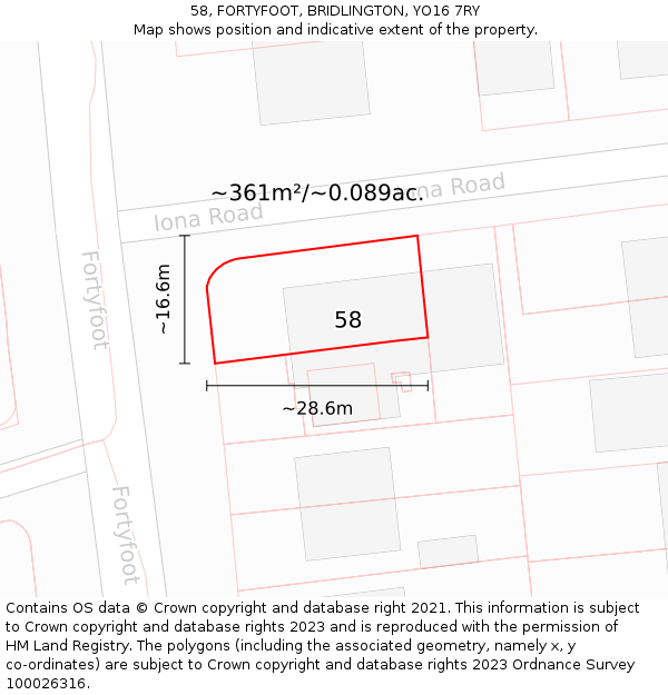 58, FORTYFOOT, BRIDLINGTON, YO16 7RY: Plot and title map