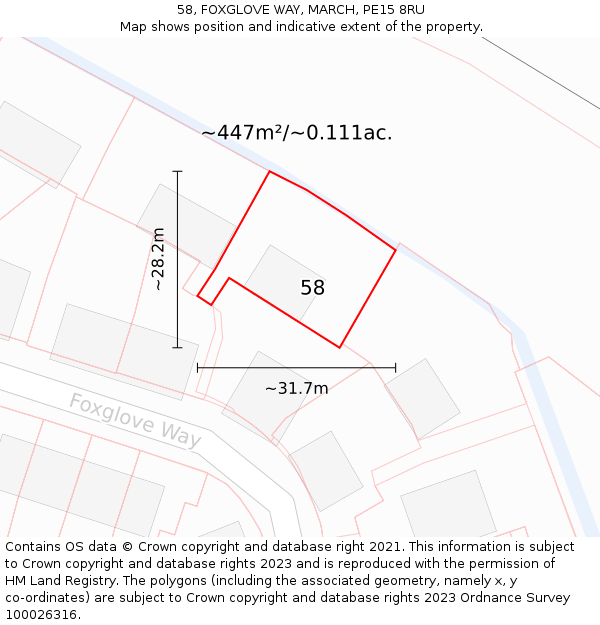 58, FOXGLOVE WAY, MARCH, PE15 8RU: Plot and title map