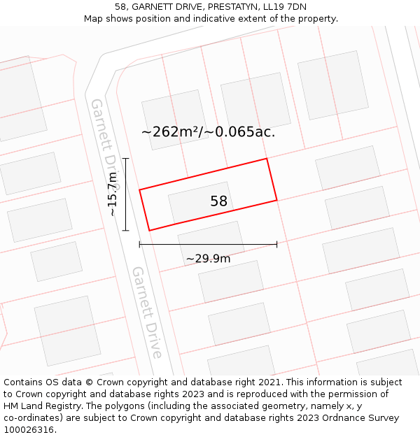 58, GARNETT DRIVE, PRESTATYN, LL19 7DN: Plot and title map