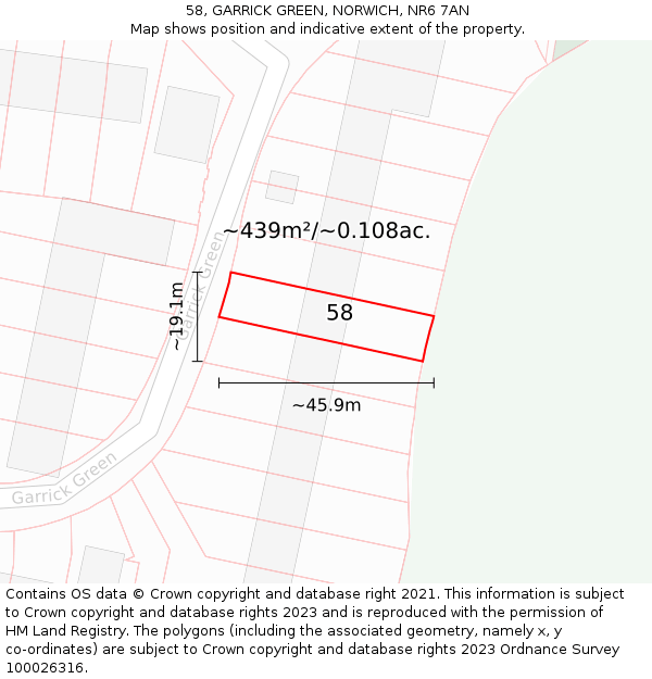 58, GARRICK GREEN, NORWICH, NR6 7AN: Plot and title map