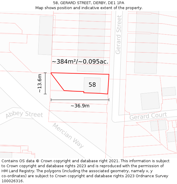 58, GERARD STREET, DERBY, DE1 1PA: Plot and title map