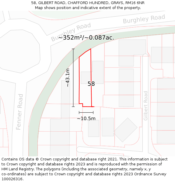 58, GILBERT ROAD, CHAFFORD HUNDRED, GRAYS, RM16 6NR: Plot and title map