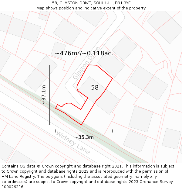 58, GLASTON DRIVE, SOLIHULL, B91 3YE: Plot and title map