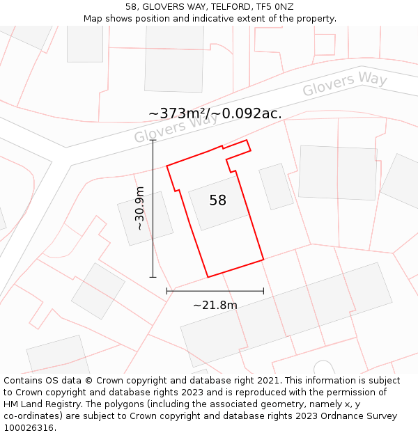 58, GLOVERS WAY, TELFORD, TF5 0NZ: Plot and title map