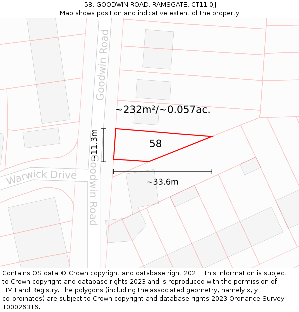 58, GOODWIN ROAD, RAMSGATE, CT11 0JJ: Plot and title map