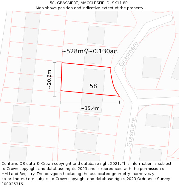 58, GRASMERE, MACCLESFIELD, SK11 8PL: Plot and title map