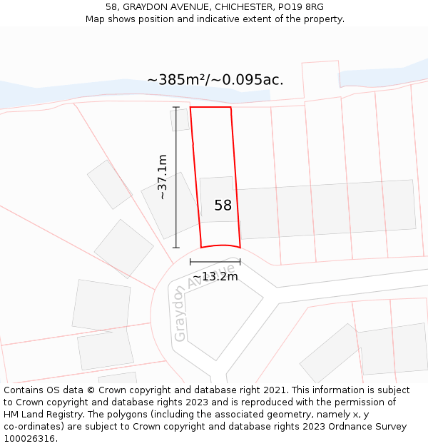 58, GRAYDON AVENUE, CHICHESTER, PO19 8RG: Plot and title map